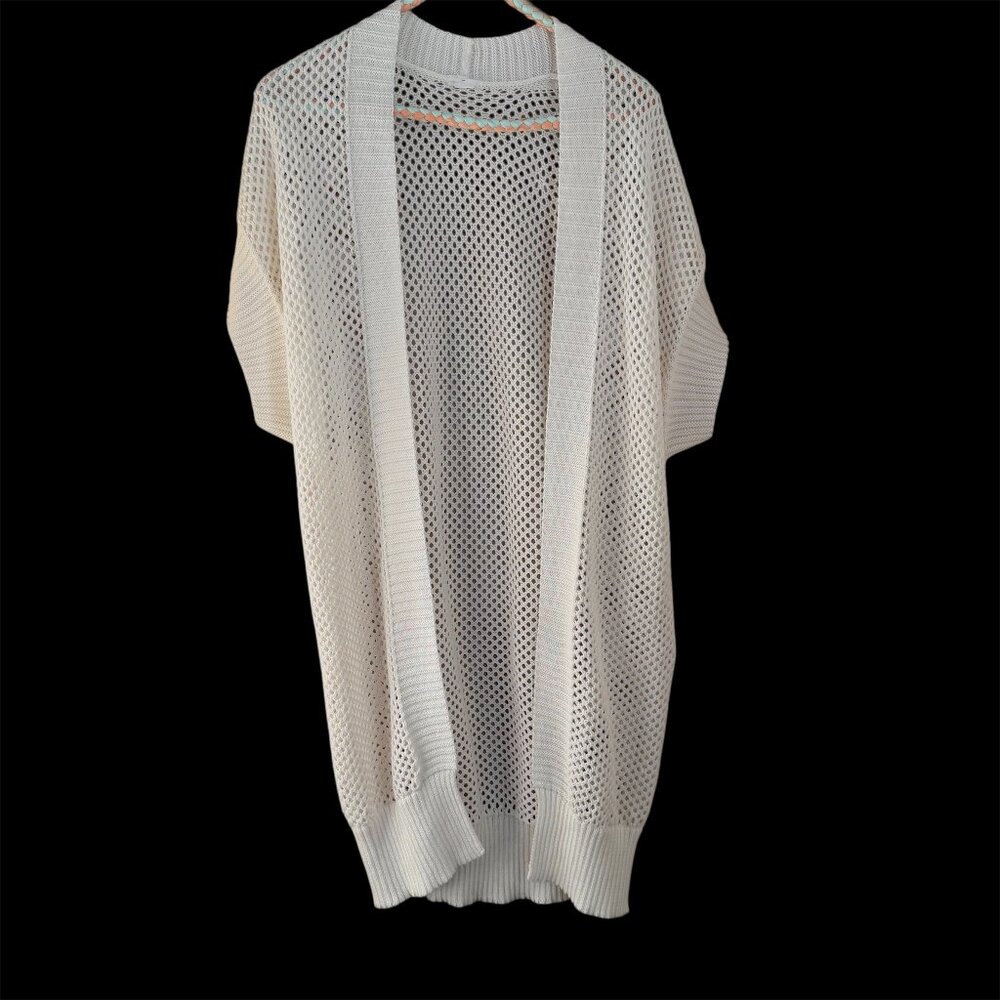 Womens Boho White Crochet Layering Cardigan Duster XXL 3X Open Knit Front Beachy